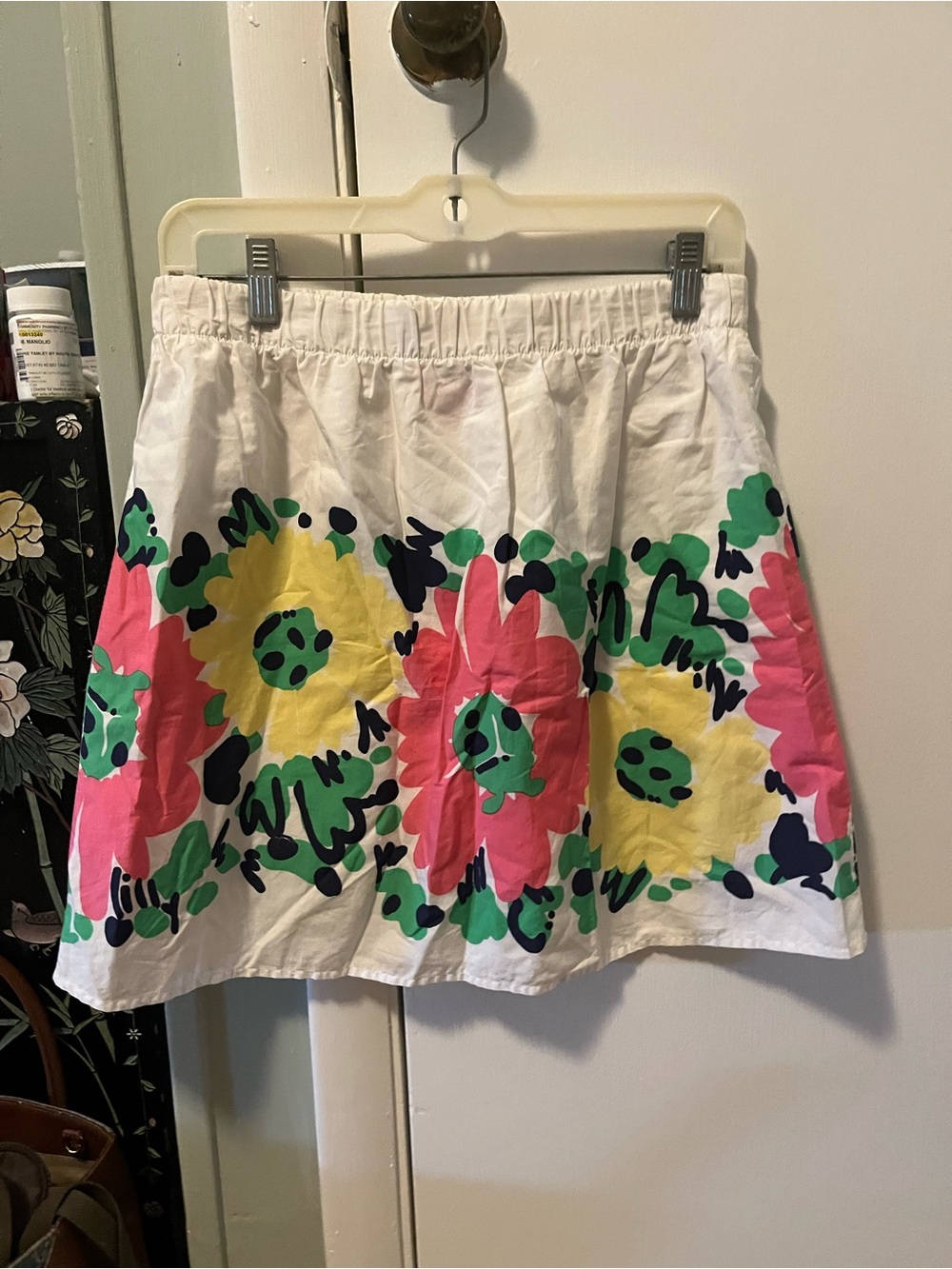 Lilly Pulitzer White A-Line Skirt with Pink, Yellow & Green Floral Border